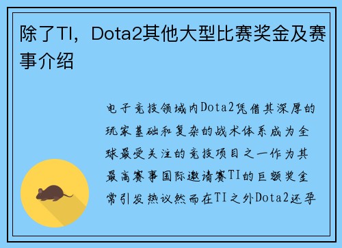 除了TI，Dota2其他大型比赛奖金及赛事介绍